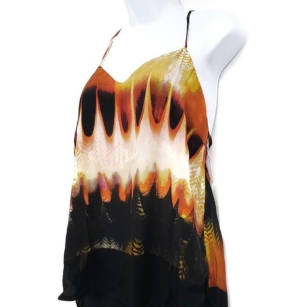 Line + Dot SILK Spaghetti T-Strap Hi-Lo Top Size LARGE